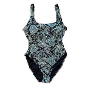 MICHAEL KORS |  Women’s One Piece Bathing Suit Paisley w Gold Studs | Blue |  8